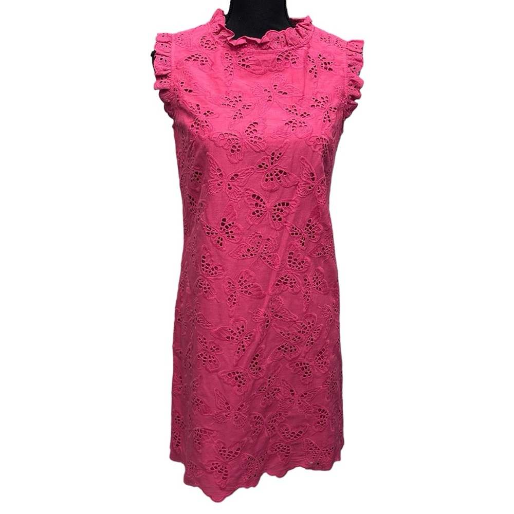 Kate Spade Eyelet Butterfly Shift Lace Dress Size 2 Pink Ruffle Casual Preppy
